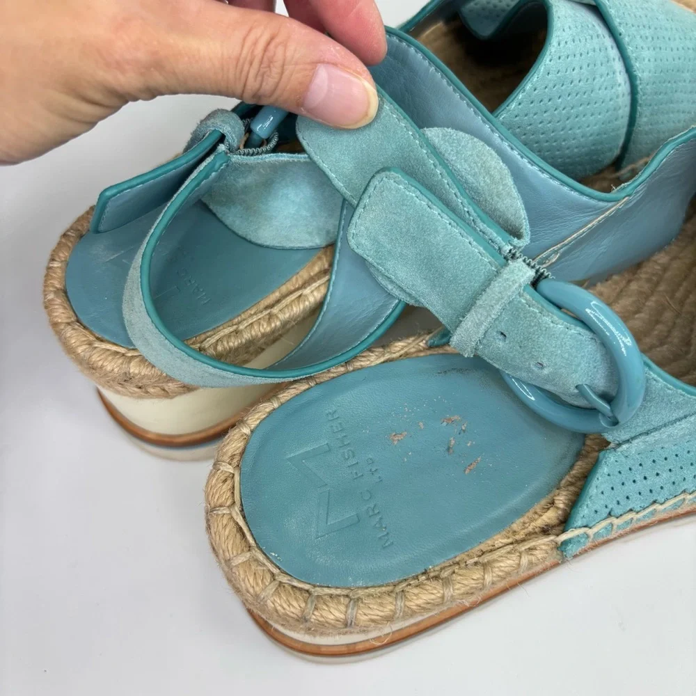 SH4 Marc Fisher LTD Gellyn Slingback Espadrille Platform Sandal Turquoise Size 7